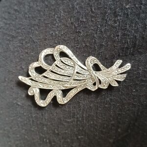 Large vintage branch flower pin, silver-tone, not marked, gray stones